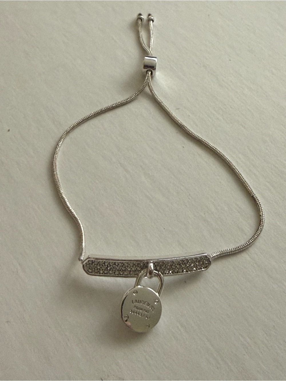 Lauren Ralph Lauren Crystal Pavé Padlock Adjustable Bolo Bracelet Silver Tone